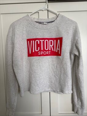 Victoria Sport Light Gray Crewneck Sweatshirt with Bold Red Logo